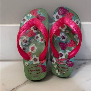 Kids Havaianas Pink and Green Strawberry Flip Flops